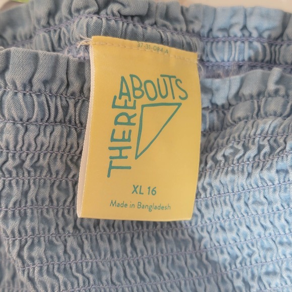 Girls Blue Short Sleeve Smocked Babydoll Top Sz XL 16 - Picture 4 of 5